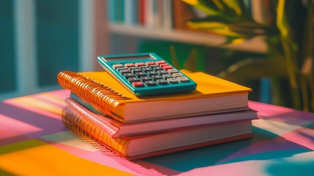 Photo a calculator sits on top of a stack of books