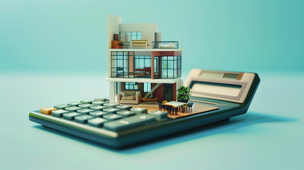 Calculator with 3D Toy Apartment Scene Portrait