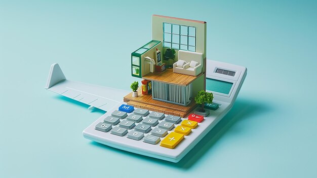 Calculator with 3D Toy Apartment Scene Portrait