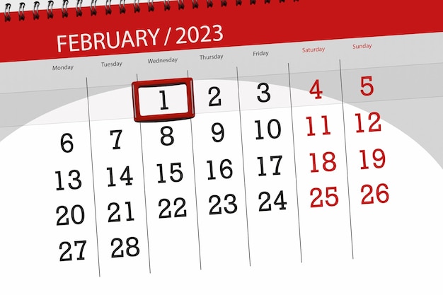 Calendar 2023 deadline day month page organizer date february wednesday number 1