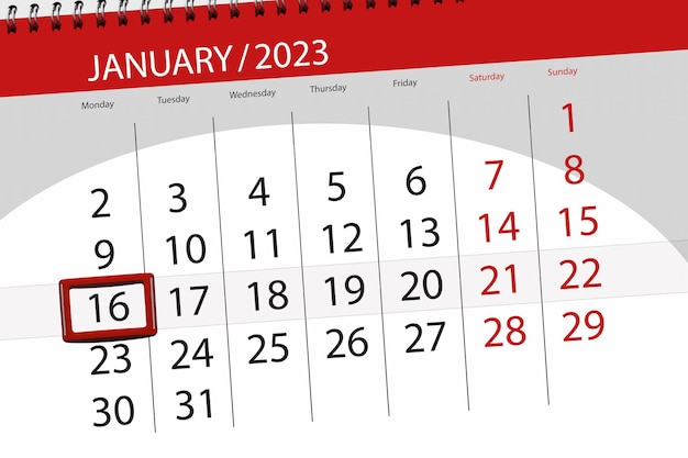 Calendar 2023 deadline day month page organizer date january monday number 16