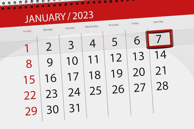 Calendar 2023 deadline day month page organizer date january saturday number 7