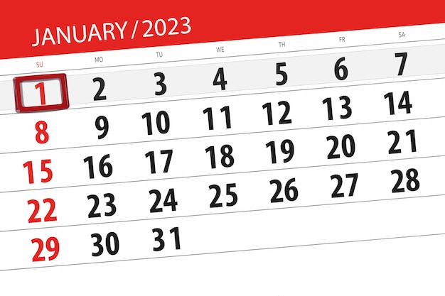 Calendar 2023 deadline day month page organizer date january sunday number 1