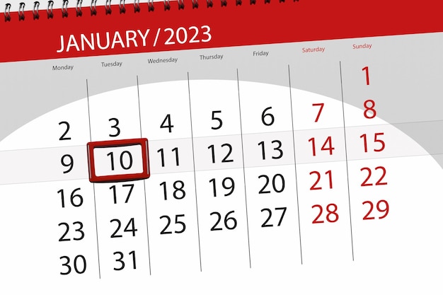 Calendar 2023 deadline day month page organizer date january tuesday number 10