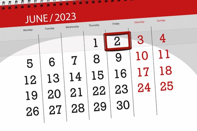 Calendar 2023 deadline day month page organizer date June friday number 2