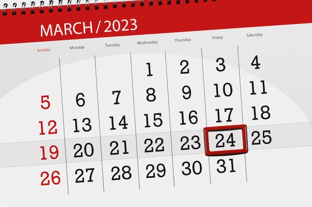 Calendar 2023 deadline day month page organizer date march friday number 24