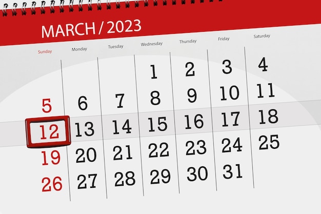 Calendar 2023 deadline day month page organizer date march sunday number 12