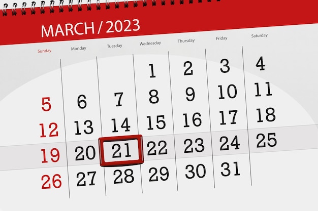 Calendar 2023 deadline day month page organizer date march tuesday number 21