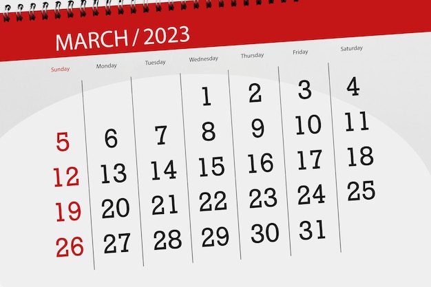 Calendar 2023 deadline day month page organizer date march