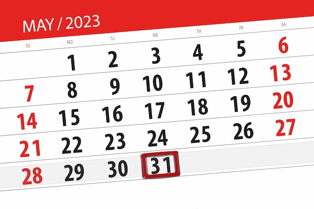 Calendar 2023 deadline day month page organizer date May wednesday number 31