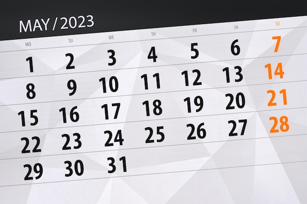 Calendar 2023 deadline day month page organizer date May