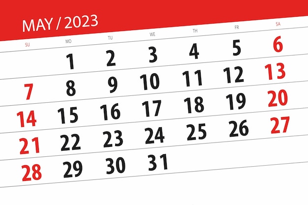 Calendar 2023 deadline day month page organizer date May