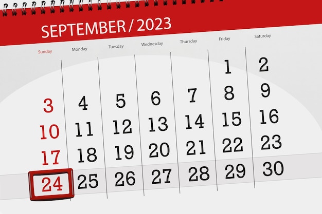 Calendar 2023 deadline day month page organizer date September sunday number 24