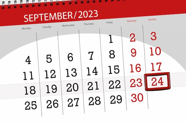 Calendar 2023 deadline day month page organizer date September sunday number 24