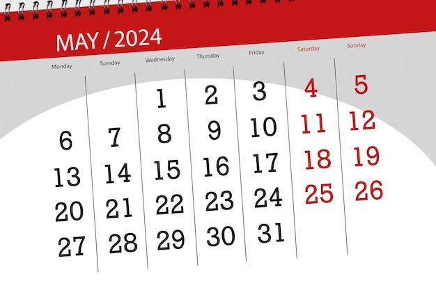 Calendar 2024 deadline day month page organizer date May