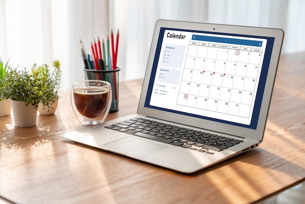 Calendar on computer software application for modish schedule planning for personal organizer and online business