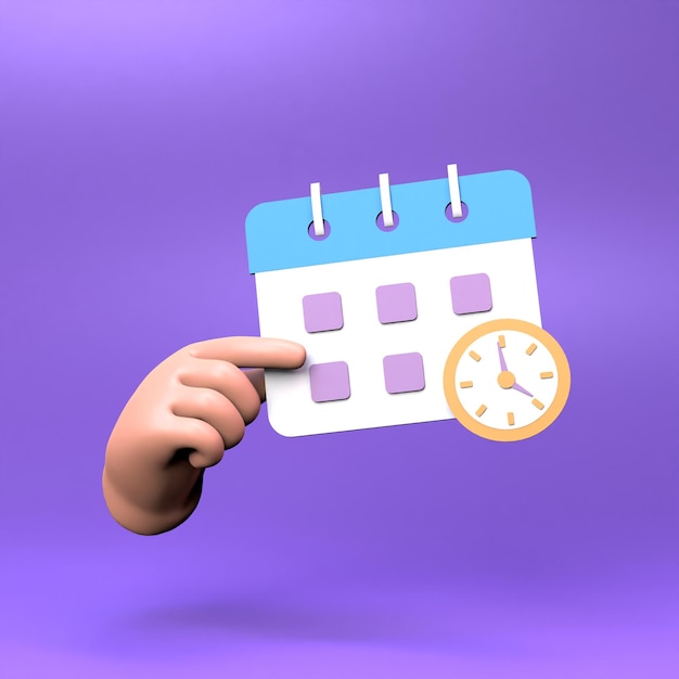 Calendar icon with clock 3d render illustration