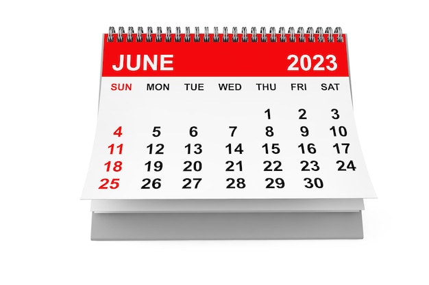 Calendar June 2023 3d rendering