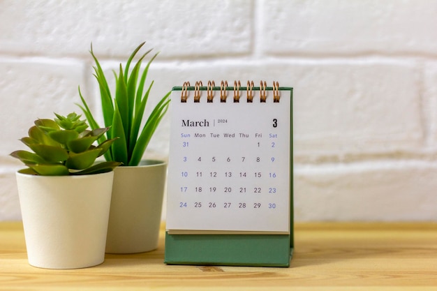 Calendar for March 2024 Desk calendar for planning