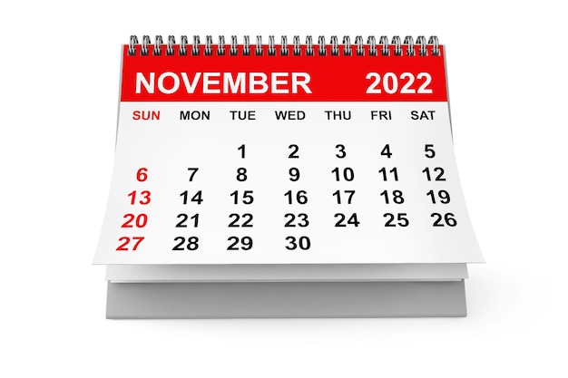 Calendar November 2022 3d rendering