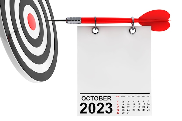 Calendar October 2023 on Blank Note Paper with Free Space for Your Design with Target 3d Rendering