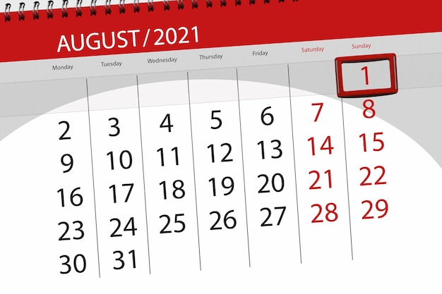 Calendar planner for the month august 2021, deadline day, 1, sunday.