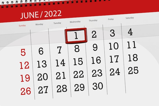 Calendar planner for the month june 2022 deadline day 1 wednesday