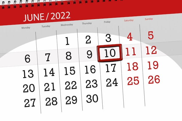 Calendar planner for the month june 2022 deadline day 10 friday