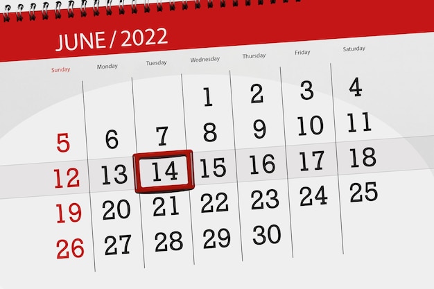 Calendar planner for the month june 2022 deadline day 14 tuesday