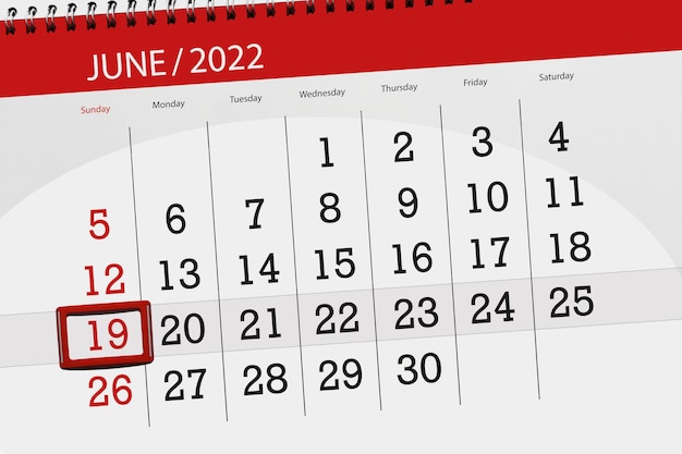 Calendar planner for the month june 2022 deadline day 19 sunday