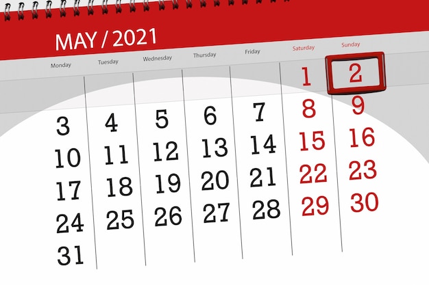 Calendar planner for the month may 2021, deadline day, 2, sunday.