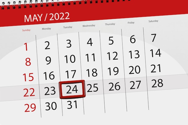 Calendar planner for the month may 2022 deadline day 24 tuesday