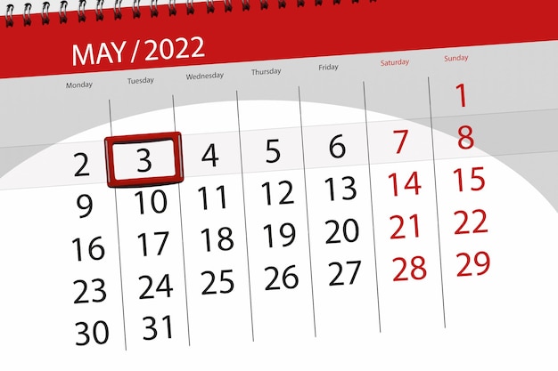 Calendar planner for the month may 2022 deadline day 3 tuesday