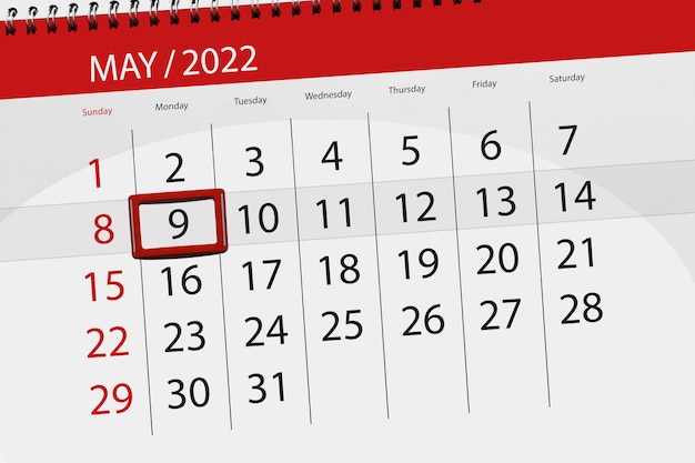 Calendar planner for the month may 2022 deadline day 9 monday