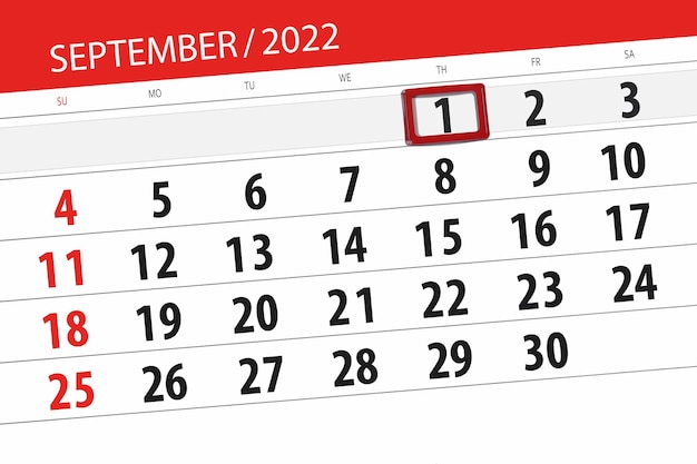 Calendar planner for the month september 2022 deadline day 1 thursday