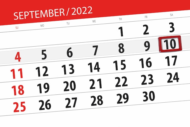 Calendar planner for the month september 2022 deadline day 10 saturday