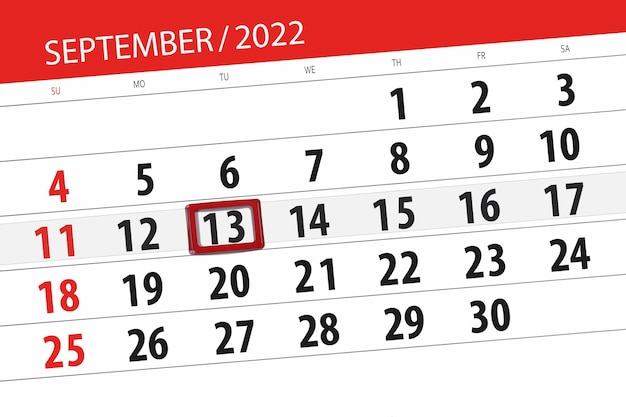 Calendar planner for the month september 2022 deadline day 13 tuesday