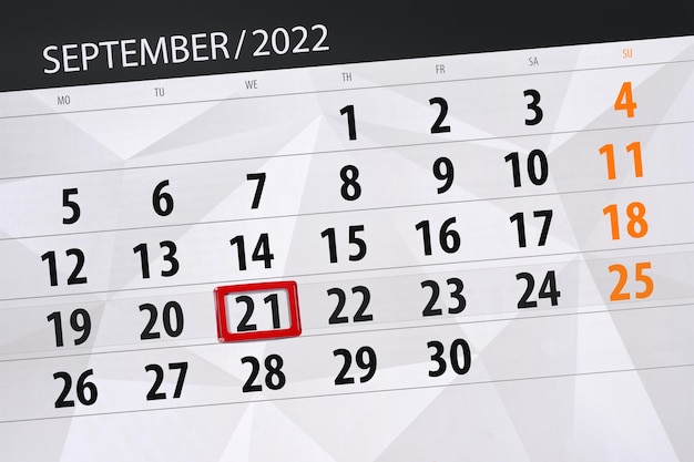 Calendar planner for the month september 2022 deadline day 21 wednesday