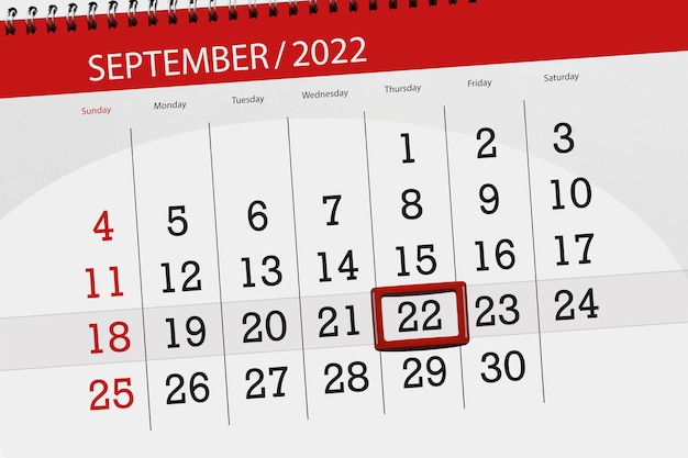 Calendar planner for the month september 2022 deadline day 22 thursday