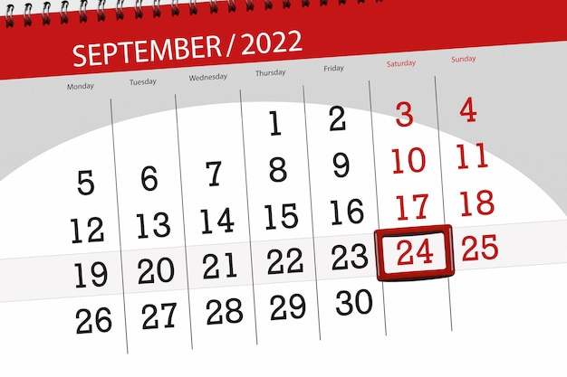 Calendar planner for the month september 2022 deadline day 24 saturday