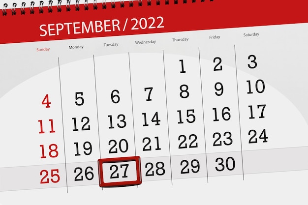 Calendar planner for the month september 2022 deadline day 27 tuesday