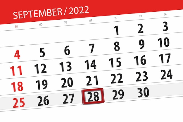 Calendar planner for the month september 2022 deadline day 28 wednesday