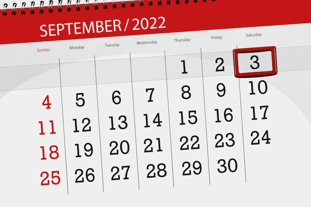 Calendar planner for the month september 2022 deadline day 3 saturday