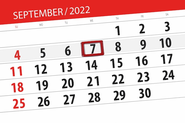 Calendar planner for the month september 2022 deadline day 7 wednesday