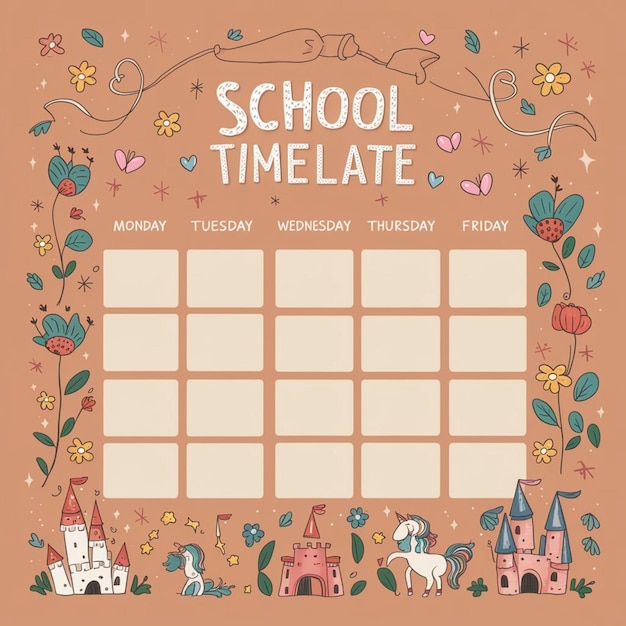 a calendar for school time is shown with a picture of a castle and a castle