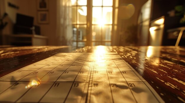 Photo calendar on table with sun light