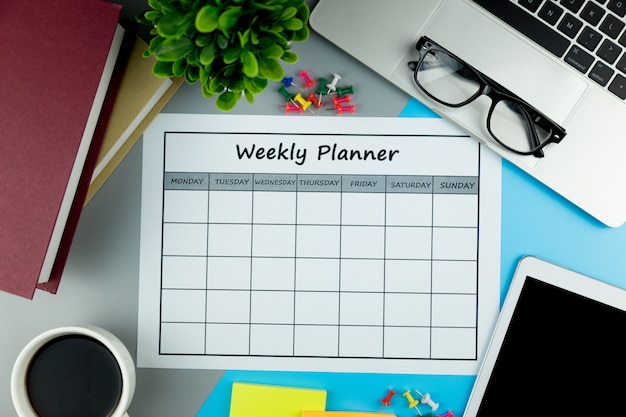 Photo calendar weekly plan doing business or activities with in a week.