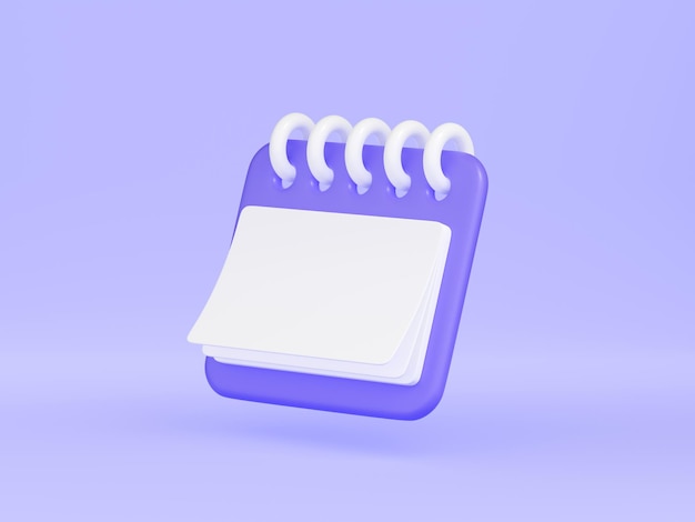 Calendar with 3d render illustration Purple floating organizer with rings and empty space for text