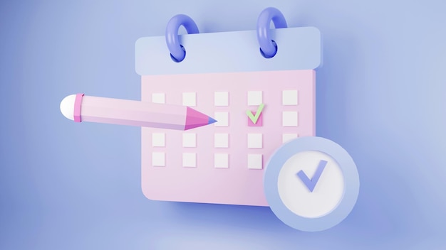 calendar with clock in pastel blue tones 3d rendering