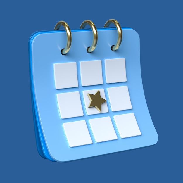 Calendar with Marker Date Isolated on Blue Background 3d Rendering